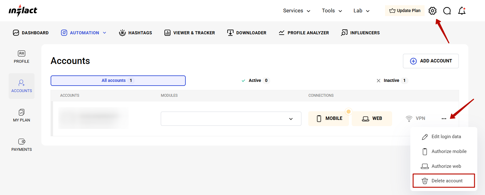 How to delete my IG account from the system?