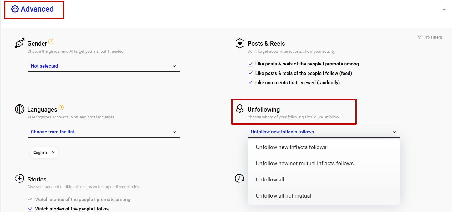 Make sure you set up it correctly and Inflact has the accounts to unfollow.